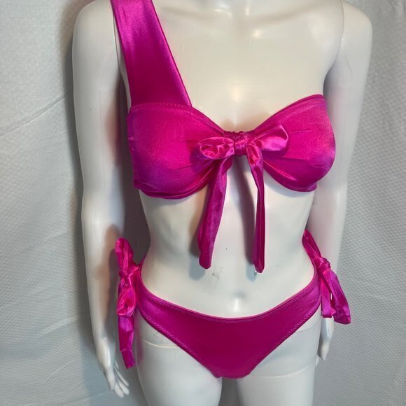 A Gift For You Satin Bow Bra And Panty Set - Fuchsia Size Large RefFNB3 - Picture 9 of 12